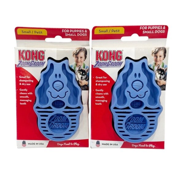 Set of 2 KONG Zoom Dog Grooming Shedding Rubber Shampooing Brush Wet or Dry Smal - Picture 1 of 7